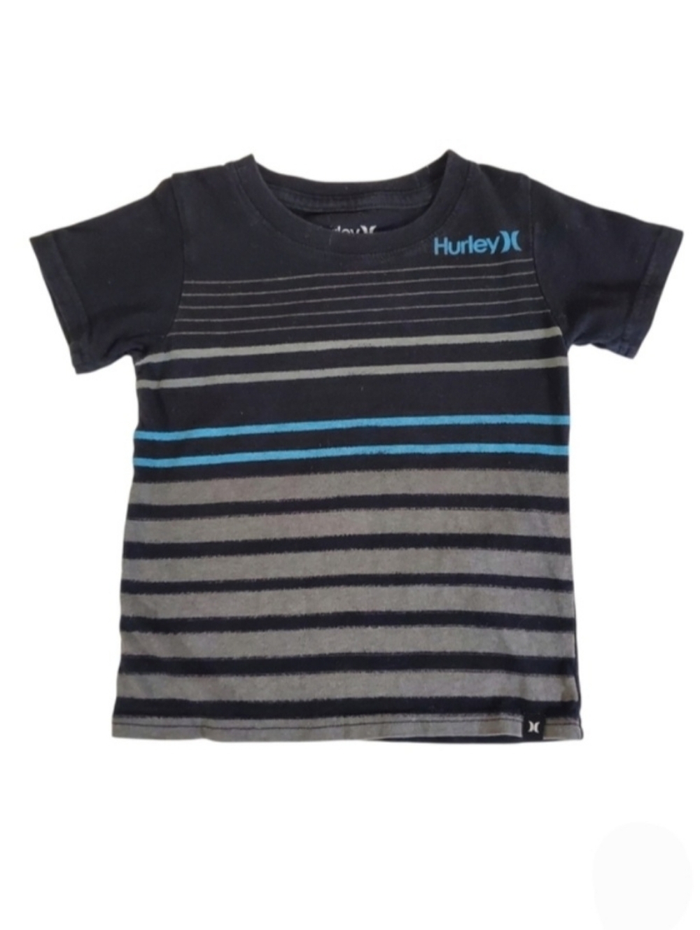 K1375 * Hurley Boys Striped Chest Logo Tee Black Gray Blue Size 24M